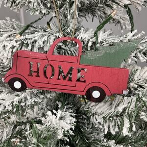 Christmas Ornament-Wooden Red “HOME” Truck With Tree -The Bridge Collection-